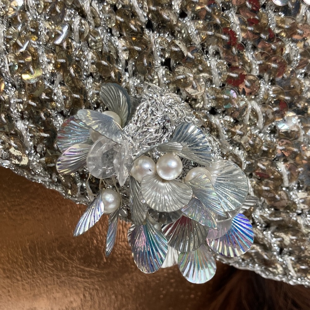 Adolfo II Vintage 60s Mixed Metals Sequin & Metallic Thread Crochet Bucket Hat - Picture 9 of 11